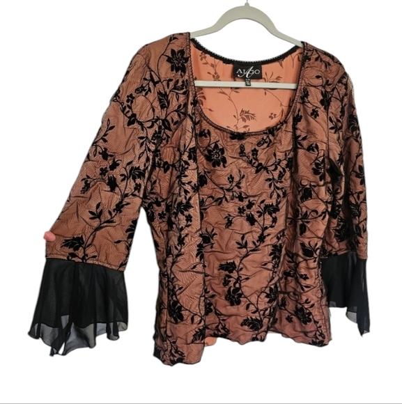 Vintage Tops - Y2K Renaissance Whimsigoth Floral Sparkle Bell Sleeve Gothic Fairy Mesh Top